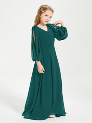 Modest Long Sleeved Junior Bridesmaid Gowns Peacock