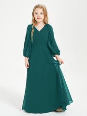 Modest Long Sleeved Junior Bridesmaid Gowns Peacock
