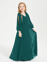 Modest Long Sleeved Junior Bridesmaid Gowns Peacock