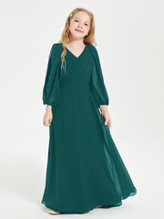 Modest Long Sleeved Junior Bridesmaid Gowns Peacock