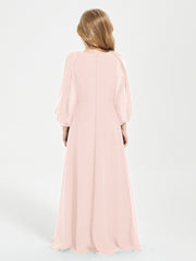 Modest Long Sleeved Junior Bridesmaid Gowns Pearl Pink