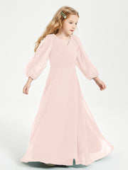 Modest Long Sleeved Junior Bridesmaid Gowns Pearl Pink