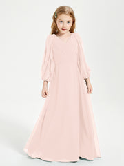 Modest Long Sleeved Junior Bridesmaid Gowns Pearl Pink