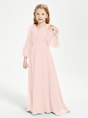 Modest Long Sleeved Junior Bridesmaid Gowns Pearl Pink