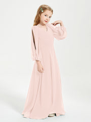 Modest Long Sleeved Junior Bridesmaid Gowns Pearl Pink