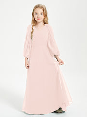 Modest Long Sleeved Junior Bridesmaid Gowns Pearl Pink