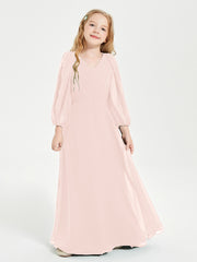 Modest Long Sleeved Junior Bridesmaid Gowns Pearl Pink