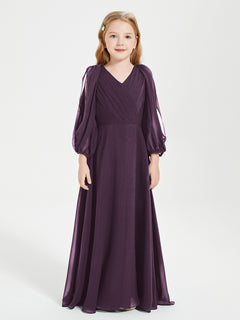 Modest Long Sleeved Junior Bridesmaid Gowns Plum