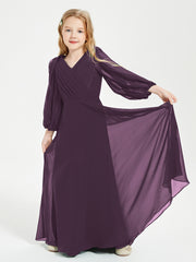 Modest Long Sleeved Junior Bridesmaid Gowns Plum