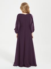 Modest Long Sleeved Junior Bridesmaid Gowns Plum