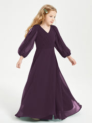 Modest Long Sleeved Junior Bridesmaid Gowns Plum