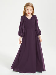 Modest Long Sleeved Junior Bridesmaid Gowns Plum