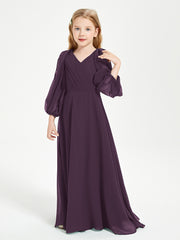 Modest Long Sleeved Junior Bridesmaid Gowns Plum