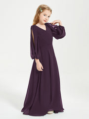 Modest Long Sleeved Junior Bridesmaid Gowns Plum