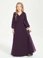 Modest Long Sleeved Junior Bridesmaid Gowns Plum