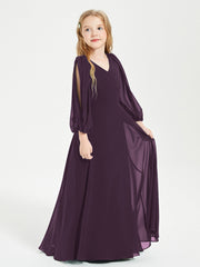Modest Long Sleeved Junior Bridesmaid Gowns Plum