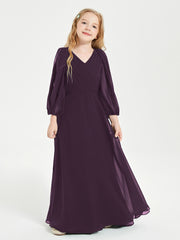 Modest Long Sleeved Junior Bridesmaid Gowns Plum