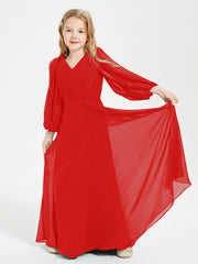 Modest Long Sleeved Junior Bridesmaid Gowns Red