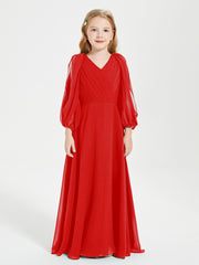 Modest Long Sleeved Junior Bridesmaid Gowns Red