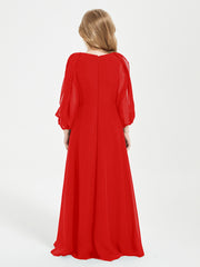Modest Long Sleeved Junior Bridesmaid Gowns Red