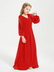 Modest Long Sleeved Junior Bridesmaid Gowns Red