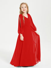 Modest Long Sleeved Junior Bridesmaid Gowns Red