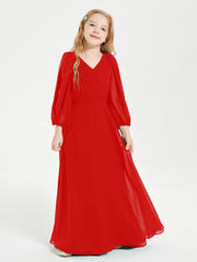 Modest Long Sleeved Junior Bridesmaid Gowns Red