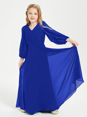 Modest Long Sleeved Junior Bridesmaid Gowns Royal Blue