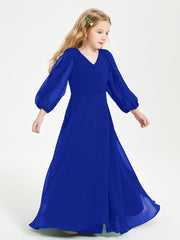 Modest Long Sleeved Junior Bridesmaid Gowns Royal Blue