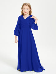 Modest Long Sleeved Junior Bridesmaid Gowns Royal Blue