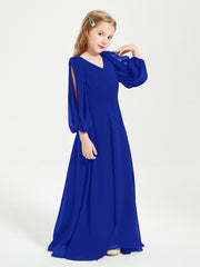 Modest Long Sleeved Junior Bridesmaid Gowns Royal Blue