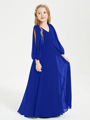 Modest Long Sleeved Junior Bridesmaid Gowns Royal Blue