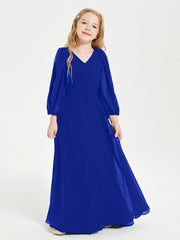 Modest Long Sleeved Junior Bridesmaid Gowns Royal Blue