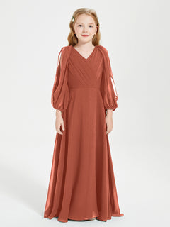 Modest Long Sleeved Junior Bridesmaid Gowns Rust