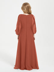 Modest Long Sleeved Junior Bridesmaid Gowns Rust