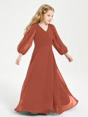 Modest Long Sleeved Junior Bridesmaid Gowns Rust