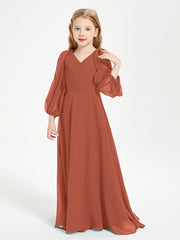 Modest Long Sleeved Junior Bridesmaid Gowns Rust