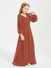 Modest Long Sleeved Junior Bridesmaid Gowns Rust