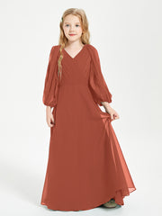 Modest Long Sleeved Junior Bridesmaid Gowns Rust