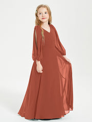 Modest Long Sleeved Junior Bridesmaid Gowns Rust