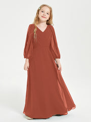 Modest Long Sleeved Junior Bridesmaid Gowns Rust