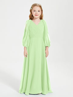 Modest Long Sleeved Junior Bridesmaid Gowns Sage