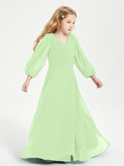 Modest Long Sleeved Junior Bridesmaid Gowns Sage