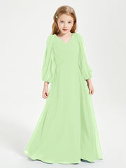 Modest Long Sleeved Junior Bridesmaid Gowns Sage