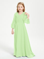 Modest Long Sleeved Junior Bridesmaid Gowns Sage