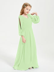 Modest Long Sleeved Junior Bridesmaid Gowns Sage