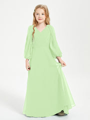 Modest Long Sleeved Junior Bridesmaid Gowns Sage