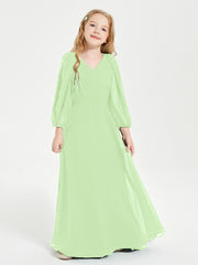 Modest Long Sleeved Junior Bridesmaid Gowns Sage