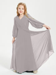 Modest Long Sleeved Junior Bridesmaid Gowns Silver