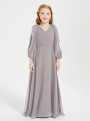 Modest Long Sleeved Junior Bridesmaid Gowns Silver